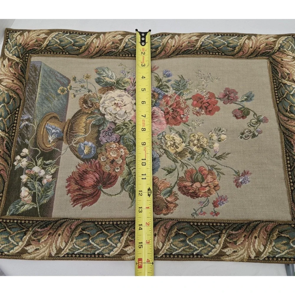 Vtg Metrax Belqium Floral Tapestry Wall Hang Vase Bouquet Gobelin Jacquard Art